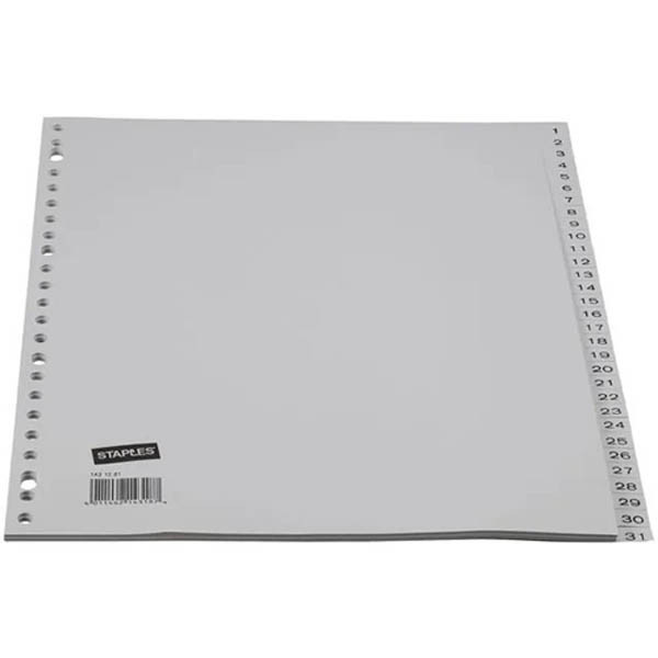 Staples voorbedrukte tabbladen A4 23-gaats 1-31 grijs 299353 - 1