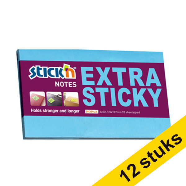 Aanbieding: 12x Stick'n extra sticky notes blauw 76 x 127 mm 201726 - 1