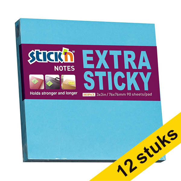 Aanbieding: 12x Stick'n extra sticky notes blauw 76 x 76 mm (90 vellen) 201720 - 1
