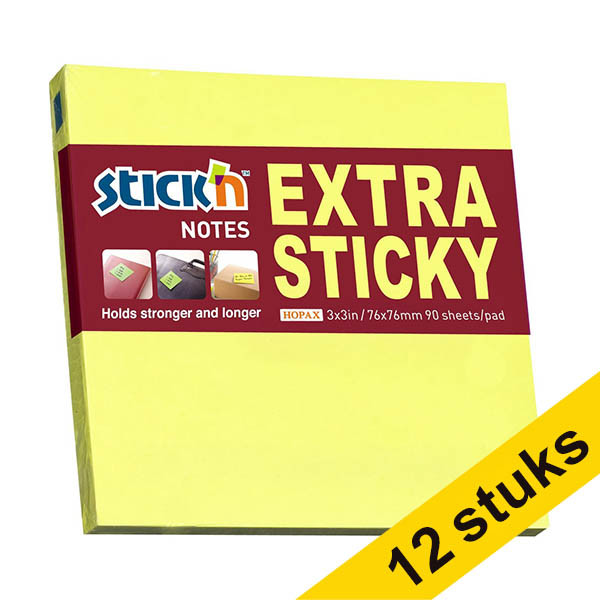 Aanbieding: 12x Stick'n extra sticky notes fluogeel 76 x 76 mm (90 vellen) 201719 - 1