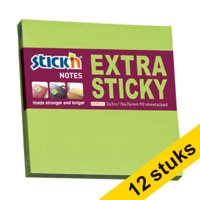Aanbieding: 12x Stick'n extra sticky notes groen 76 x 76 mm