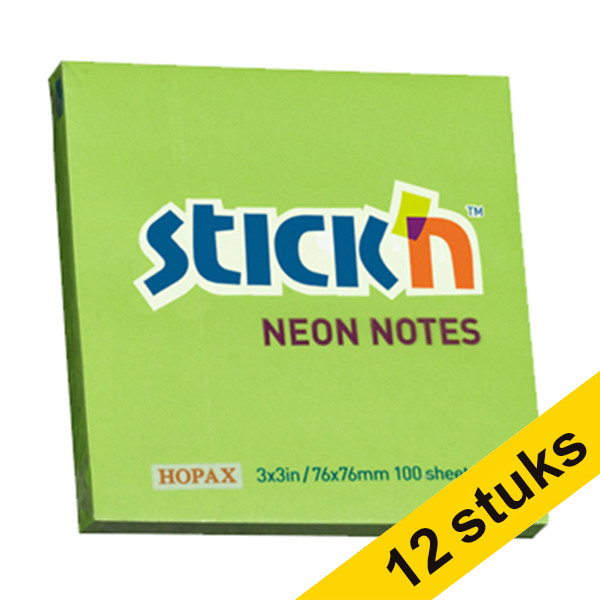 Aanbieding: 12x Stick'n notes fluogroen 76 x 76 mm 201731 - 1