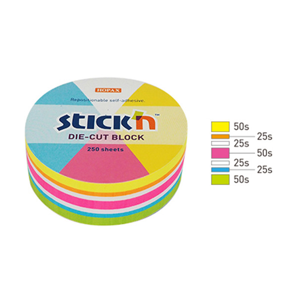 Stick'n Die-Cut notes cirkel fluomix 61 x 70 mm (250 vellen) 21830 201734 - 2