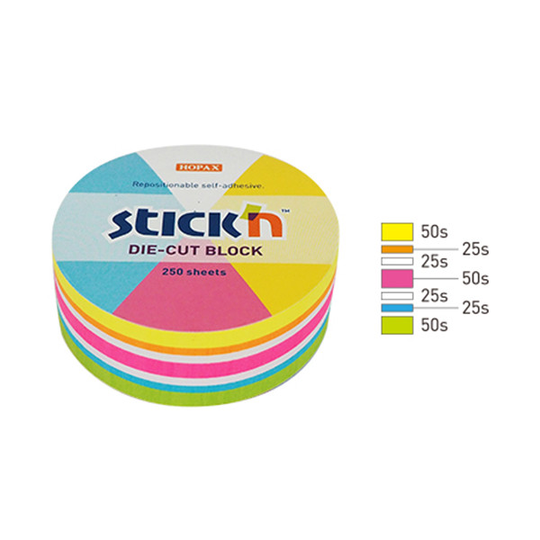 Stick'n Die-Cut notes cirkel fluonmix 61 x 70 mm (250 vellen) 21830 201734 - 1