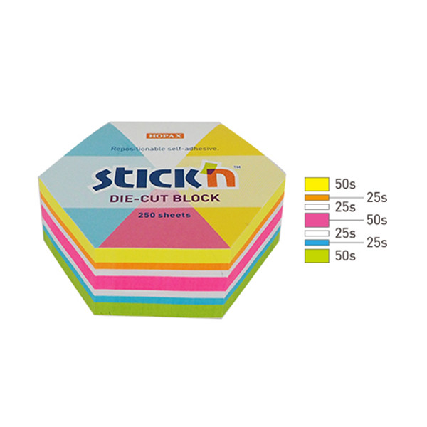 Stick'n Die-Cut notes hexagon fluomix 61 x 70 mm (250 vellen) 21827 201733 - 1