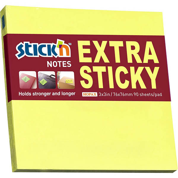 Stick'n extra sticky notes fluogeel 76 x 76 mm (90 vellen) 201700 - 1
