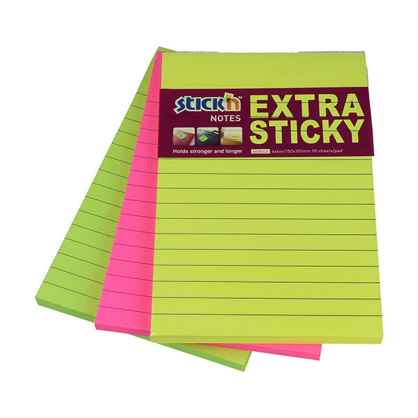 Stick'n extra sticky notes gelijnd kleuren 102 x 152 mm (3 pack) 27062 201708 - 1