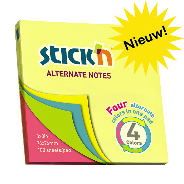 Stick'n memoblok fluo 76 x 76 mm (100 vellen) 21822 201841 - 1