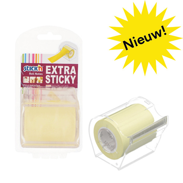 Stick'n roll notes extra sticky 50 mm x 10 m in dispenser pastelgeel 21690 201769 - 1