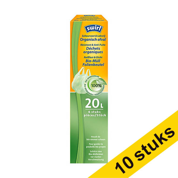 Aanbieding: 10x Swirl vuilniszakken met handvatten organisch afval 20 liter (6 stuks) SSW00054 - 1