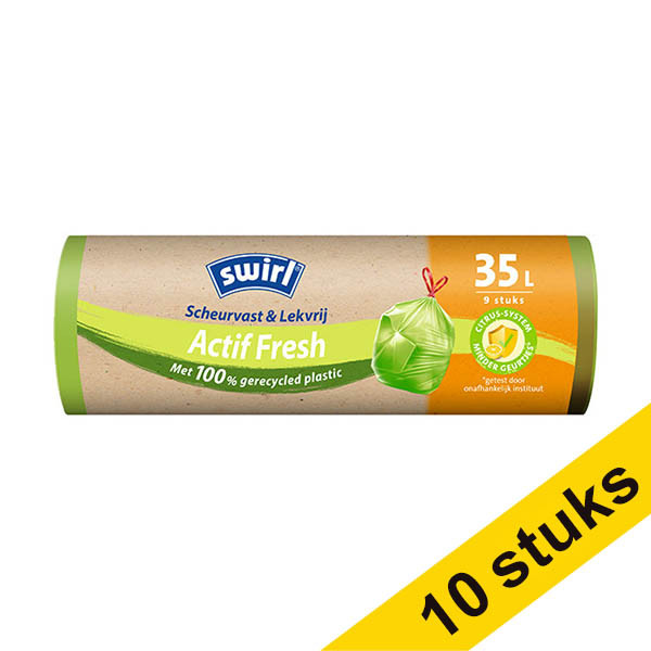 Aanbieding: 10x Swirl vuilniszakken met trekband scheurvast & lekvrij Actif Fresh 35 liter (9 stuks) SSW00085 - 1