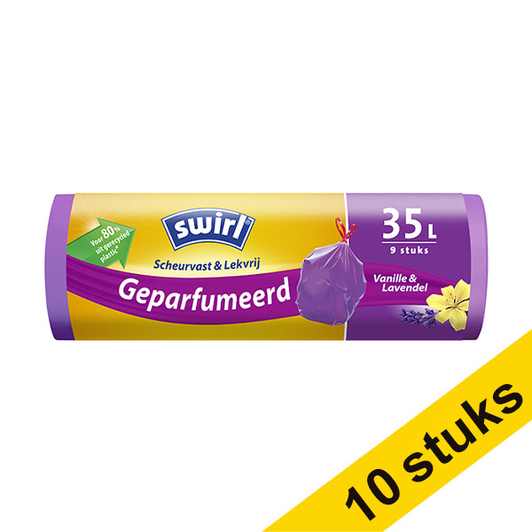 Swirl Aanbieding: 10x Swirl vuilniszakken trekband vanille en lavendel voor pedaalemmers 35 liter (9 stuks)  SSW00101 - 1