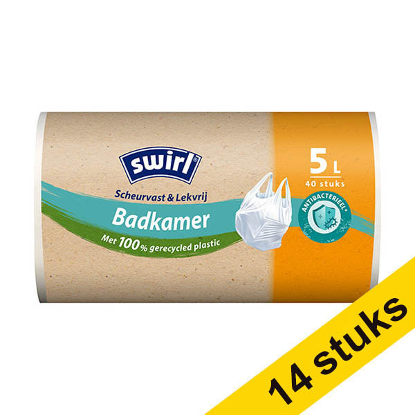 Aanbieding: 14x Swirl vuilniszakken met handvat voor badkamer 5 liter (40 stuks) SSW00109 - 1
