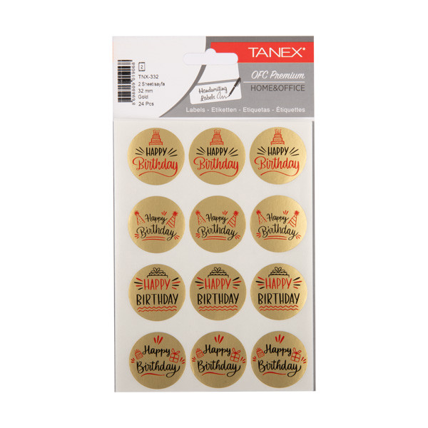Tanex Happy Birthday stickers goud (2 x 12 stuks) TNX-332 404137 - 1