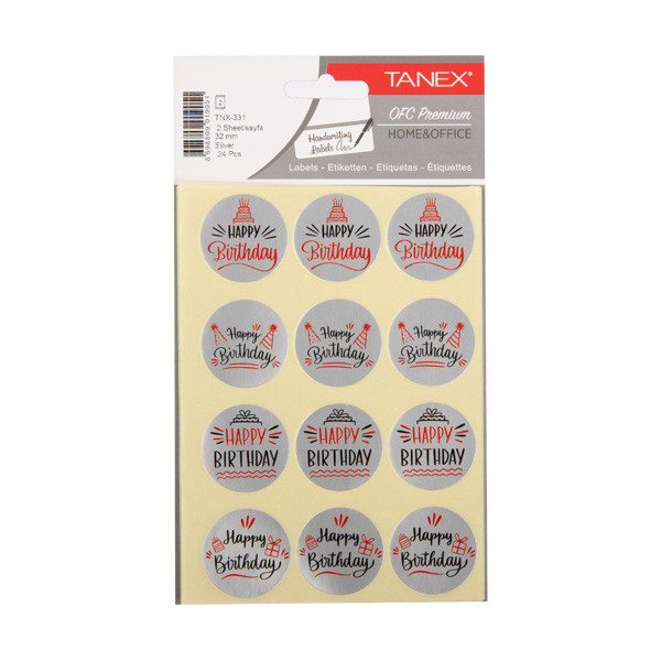 Tanex Happy Birthday stickers zilver (2 x 12 stuks) TNX-331 404136 - 1