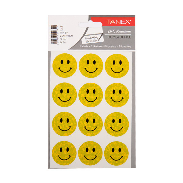Tanex Smiling Face holografische stickers groot geel (2 x 12 stuks) TNX-314 404128 - 1
