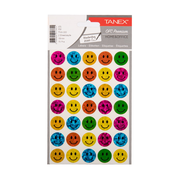 Tanex Smiling Face holografische stickers klein assorti (2 x 35 stuks) TNX-322 404129 - 1