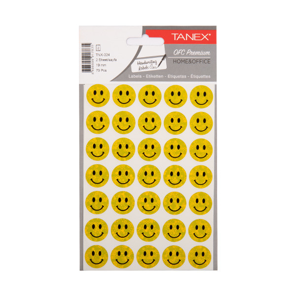 Tanex Smiling Face holografische stickers klein geel (2 x 35 stuks) TNX-324 404130 - 1