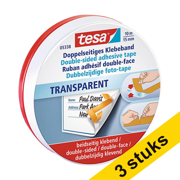 Aanbieding: 3x Tesa 5338 dubbelzijdig tape met schutlaag 15 mm x 10 m 202397 - 1