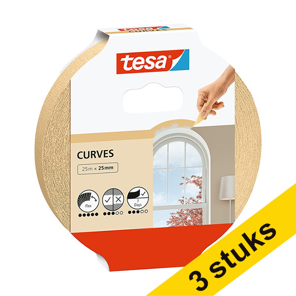 Aanbieding: 3x Tesa Curves schilderstape 25 mm x 25 m 202408 - 1