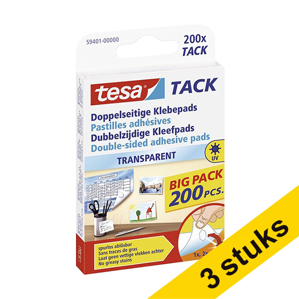 Aanbieding: 3x Tesa Tack transparante kleefpads (200 stuks) 203370 - 1