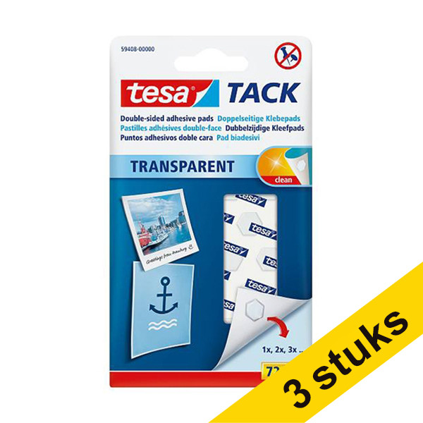 Aanbieding: 3x Tesa Tack transparante kleefpads (72 stuks) 203369 - 1