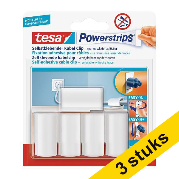Tesa Aanbieding: 3x Tesa powerstrips kabelclips zelfklevend wit (5 stuks)  203354 - 1