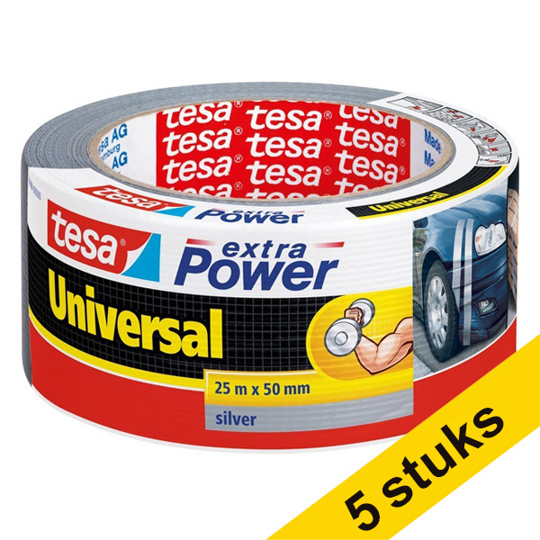 Aanbieding: 5x Tesa extra Power Universal duct tape 50 mm x 25 m (1 rol) grijs 202400 - 1