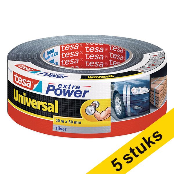 Aanbieding: 5x Tesa extra Power Universal duct tape 50 mm x 50 m (1 rol) grijs 202398 - 1