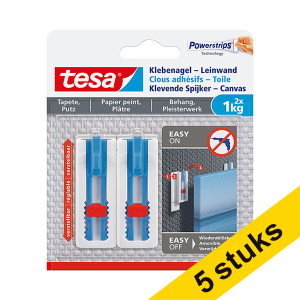 Aanbieding: 5x Tesa klevende spijker canvas voor gevoelige oppervlakken 1 kg (2 stuks) 203344 - 1
