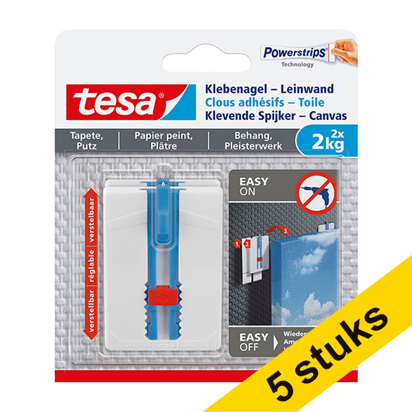 Aanbieding: 5x Tesa klevende spijker canvas voor gevoelige oppervlakken 2 kg (2 stuks) 203347 - 1