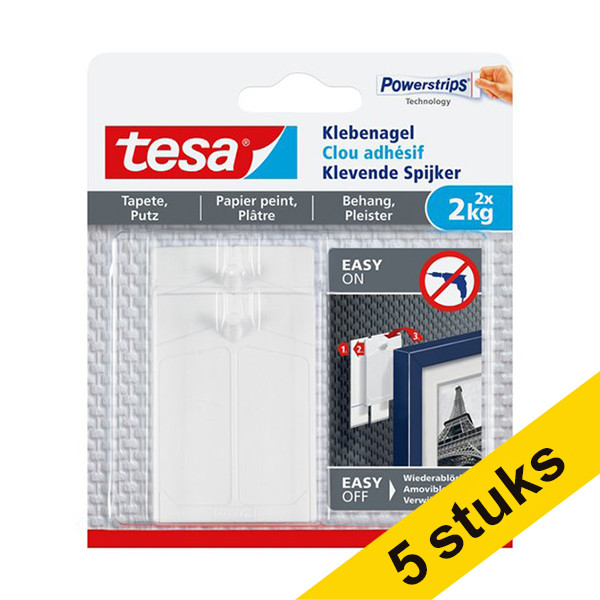 Aanbieding: 5x Tesa klevende spijker voor gevoelige oppervlakken 2 kg (2 stuks) 203345 - 1