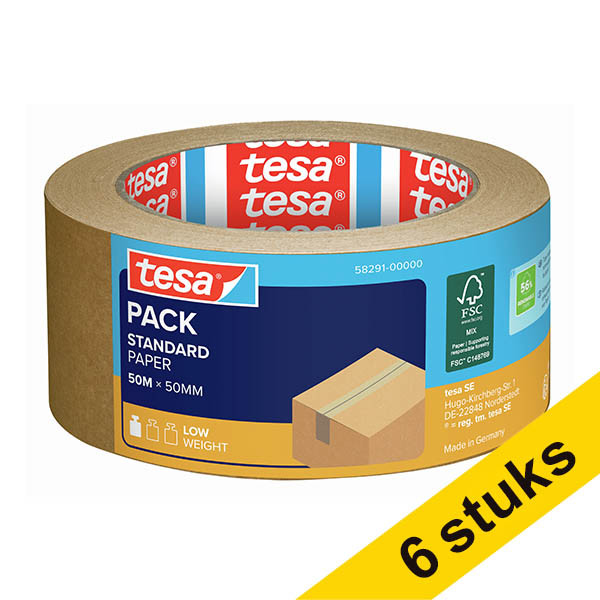 Tesa Eco Paper Standard verpakkingstape bruin papier 50 mm x 50 m (6 rollen) 202410 - 1