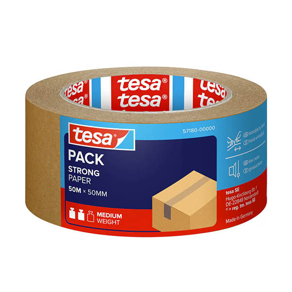 Tesa Eco Sterke Kleefkracht verpakkingstape bruin papier 50 mm x 50 m (1 rol) 202373 - 1