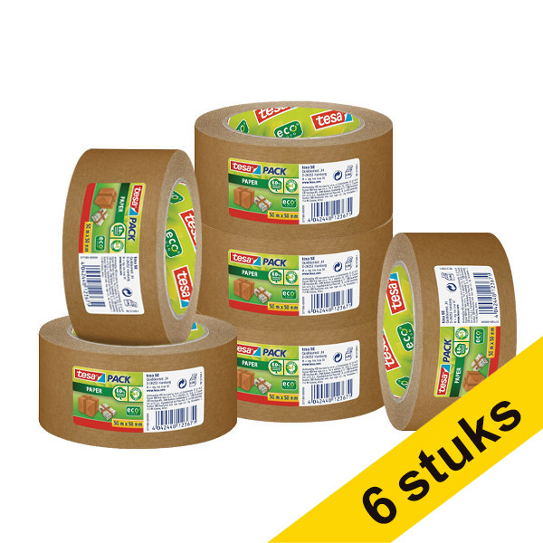 Tesa Eco Sterke Kleefkracht verpakkingstape bruin papier 50 mm x 50 m (6 rollen)  202409 - 1