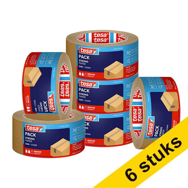 Tesa Eco Sterke Kleefkracht verpakkingstape bruin papier 50 mm x 50 m (6 rollen) 202409 - 1