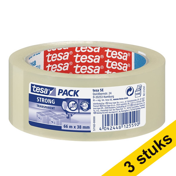 Tesa Pack Strong verpakkingstape transparant 38 mm x 66 m (3 rollen)  202361 - 1