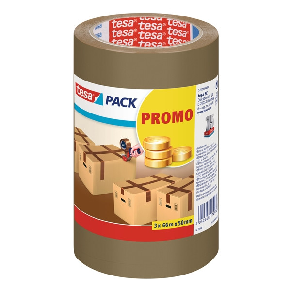 Tesa Pack standaard verpakkingstape bruin 50 mm x 66 m (3 rollen) 57529-00000-01 202333 - 1