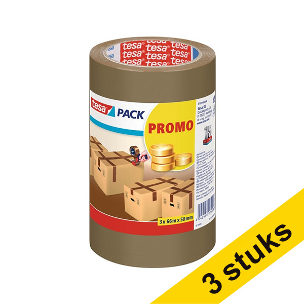 Tesa Pack standaard verpakkingstape bruin 50 mm x 66 m (3 rollen) 202333 - 1