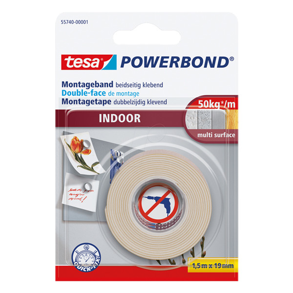 Tesa Powerbond Indoor dubbelzijdig tape 19 mm x 1,5 m 55740 202382 - 1