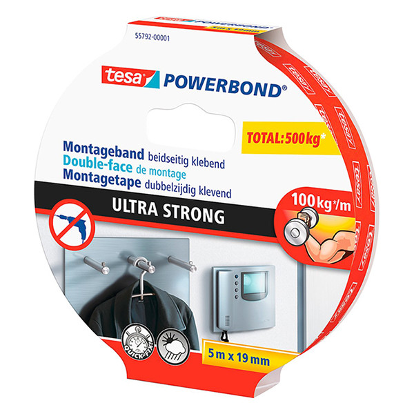 Tesa Powerbond Ultra Strong dubbelzijdige tape 19 mm x 5 m 55792-00001-02 203357 - 3