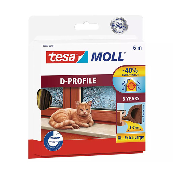 Tesa TesaMoll Classic D-profiel tochtstrip bruin 9 mm x 6 m 05393-00101-00 203317 - 1