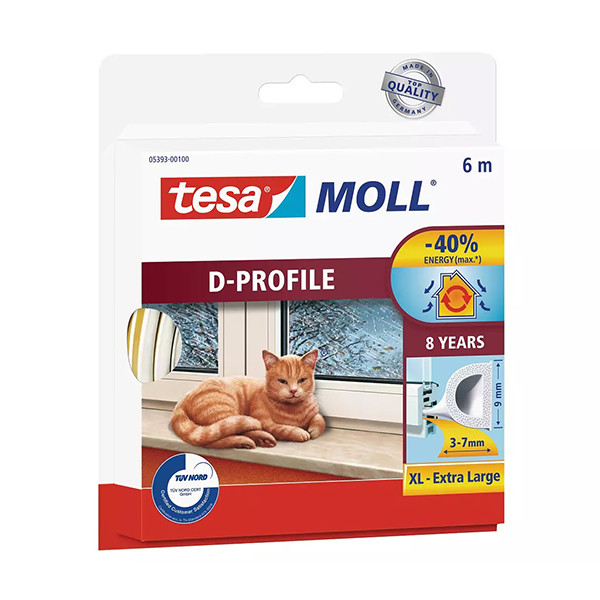 Tesa TesaMoll Classic D-profiel tochtstrip wit 9 mm x 6 m 05393-00100-00 203316 - 1