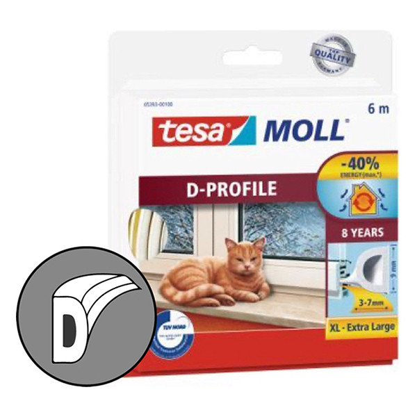 Tesa TesaMoll Classic D-profiel tochtstrip wit 9 mm x 6 m 05393-00100-00 203316 - 2