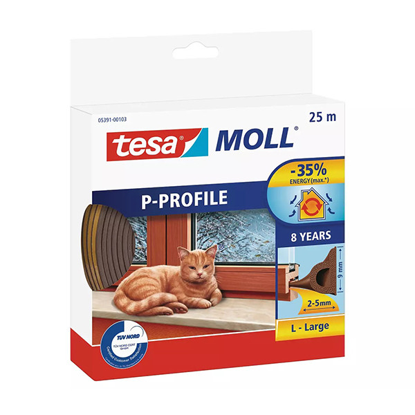 Tesa TesaMoll Classic P-profiel tochtstrip bruin 9 mm x 25 m 05391-00101-00 203313 - 1