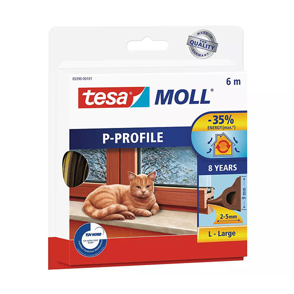 Tesa TesaMoll Classic P-profiel tochtstrip bruin 9 mm x 6 m 05390-00101-00 203311 - 1