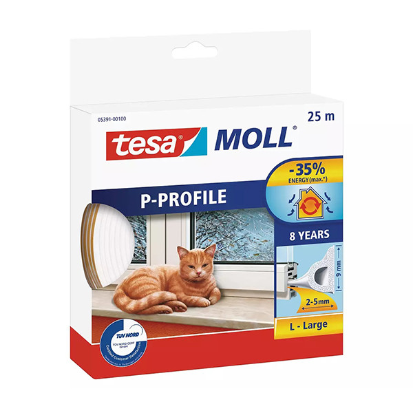 Tesa TesaMoll Classic P-profiel tochtstrip wit 9 mm x 25 m 05391-00100-00 203312 - 1