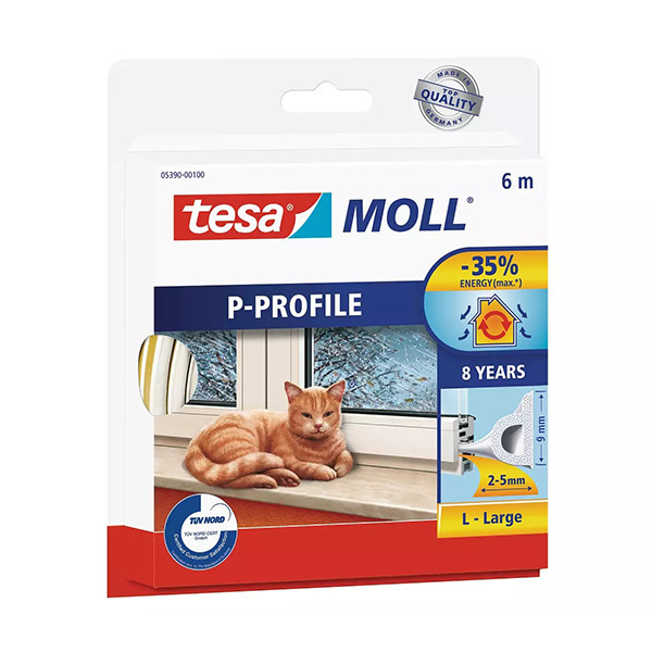 Tesa TesaMoll Classic P-profiel tochtstrip wit 9 mm x 6 m 05390-00100-00 203310 - 1