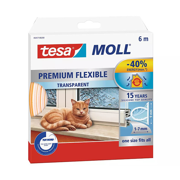 Tesa TesaMoll Premium Flexible tochtstrip transparant 9 mm x 6 m 05417-00200-02 203305 - 1