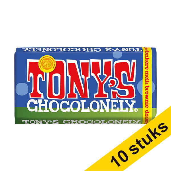 Aanbieding: 10x Tony's Chocolonely Donkere Melkchocolade Browniestukjes chocoladereep 180 gram 137219 - 1